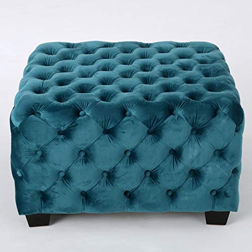 Dark Teal Velvet Ottoman F3299