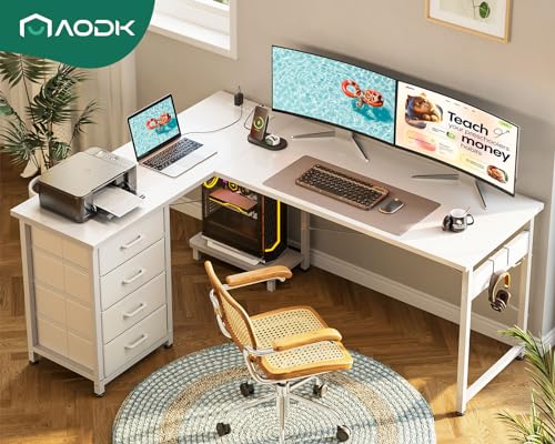 Black L Shaped Gaming Desk with 4 Drawers and Power Outlets K7855