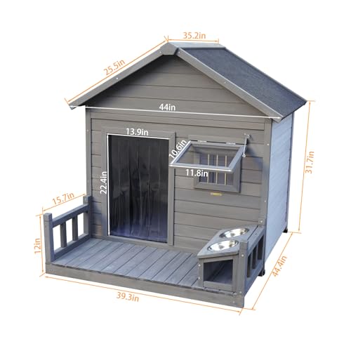 Gray Wooden Dog House with Sloped Roof V64866