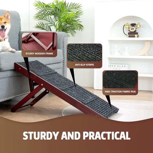 Portable Pet Ramp with Non-Slip Surface, 4 Levels Height Adjustable Wooden Dog Ramp C211