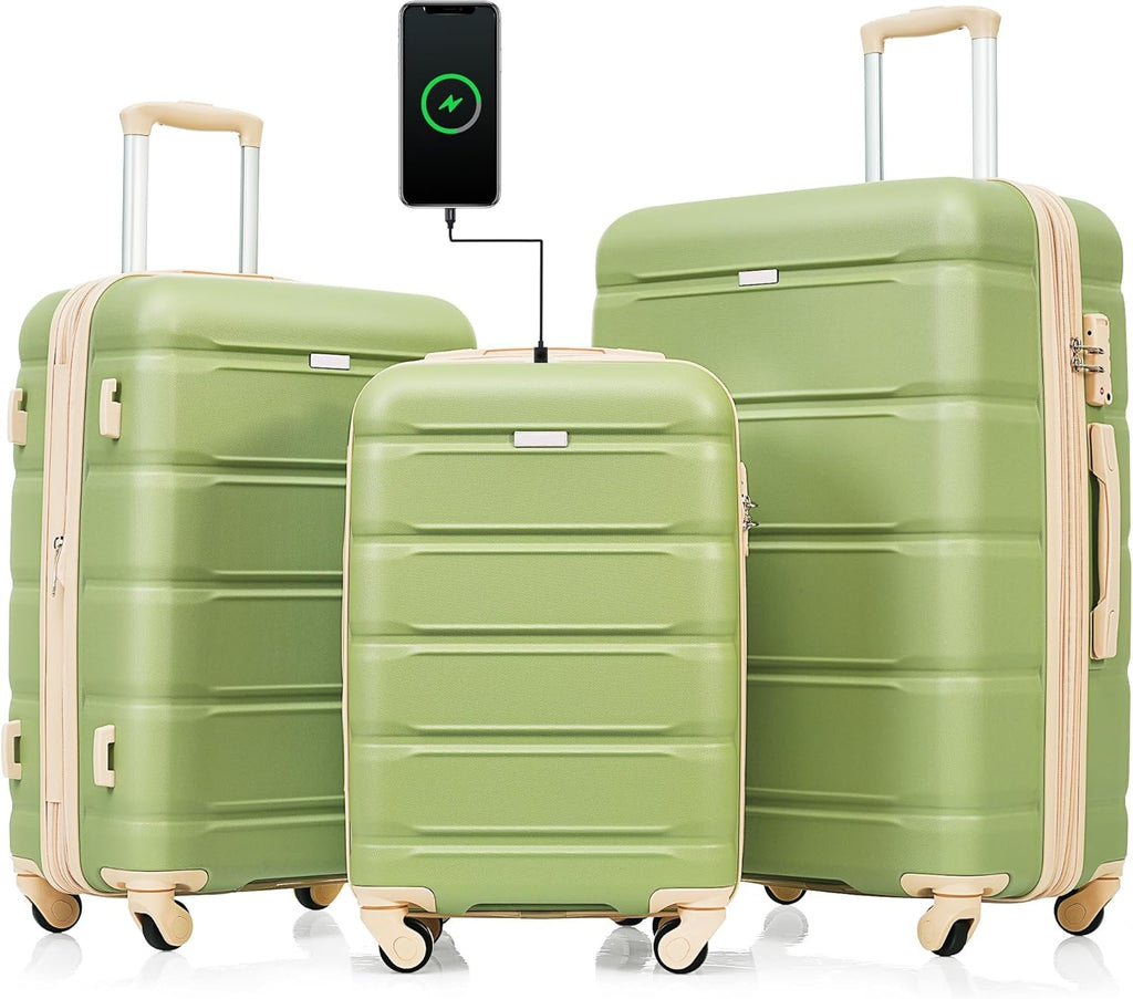 Set of 3 ABS Hard Shell Luggage with Spinner Wheels, Light Green U209388