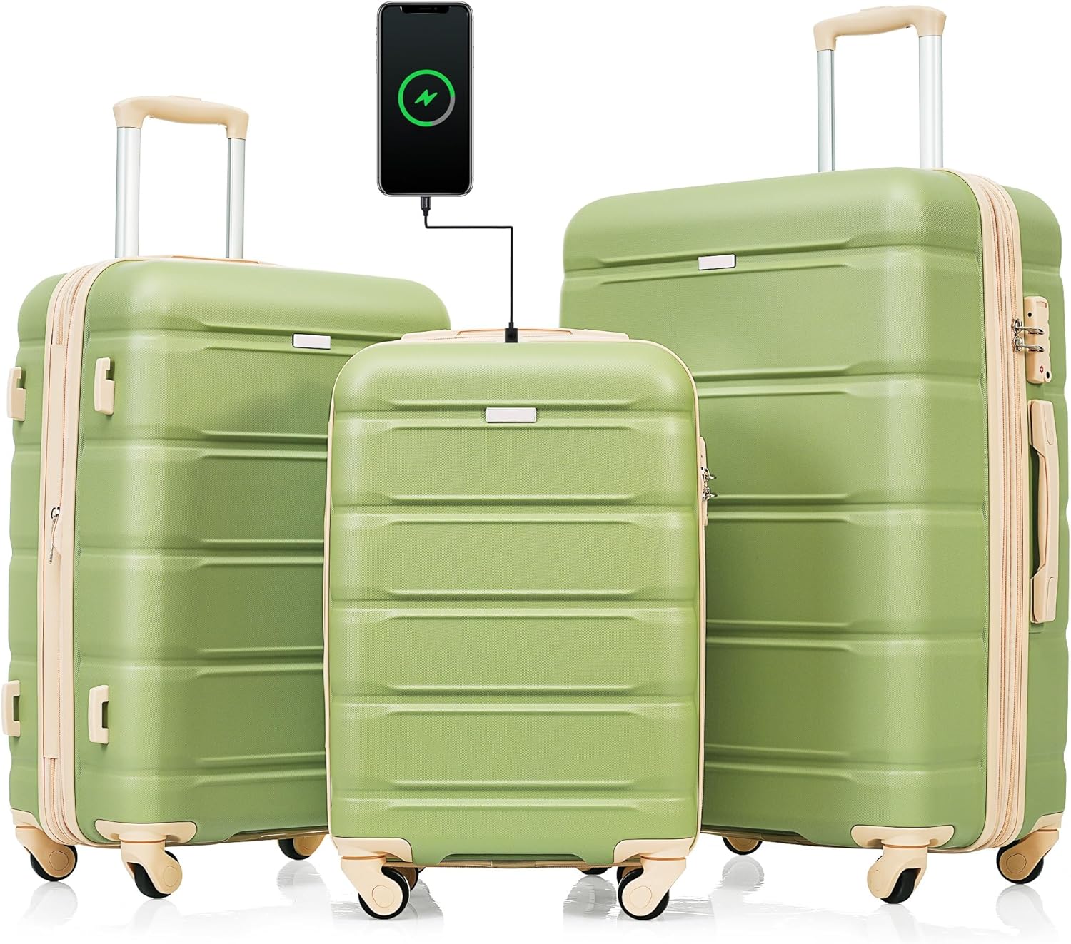 Set of 3 ABS Hard Shell Luggage with Spinner Wheels, Light Green U209388