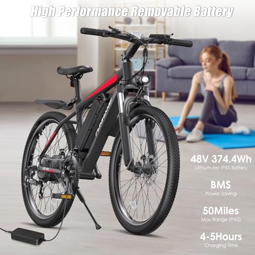 26" Electric Mountain Bike with 48V 374.4WH Battery, 21 Speed O5951