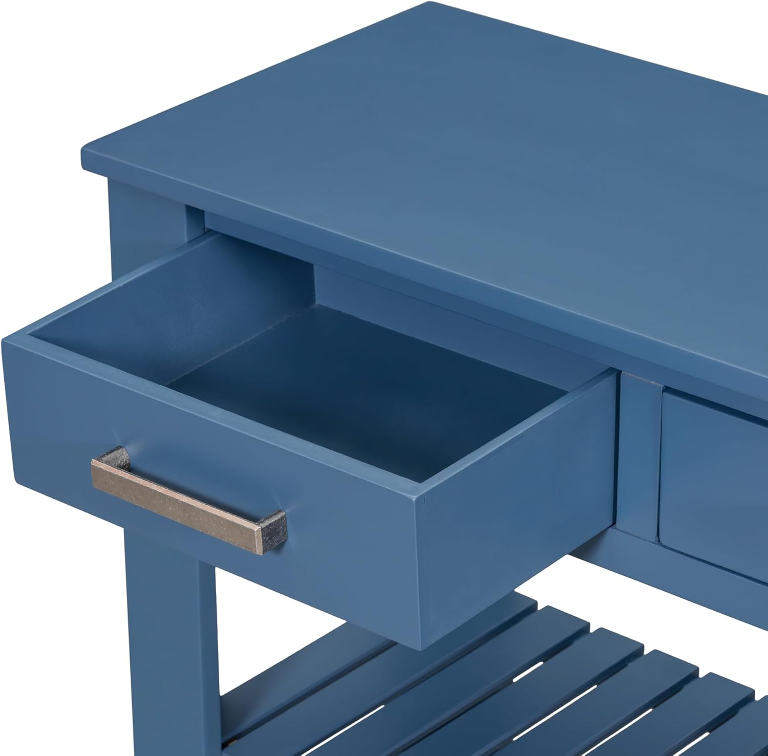 Navy Blue Acacia Wood Console Table with 4 Drawers and 2 Shelves E9300