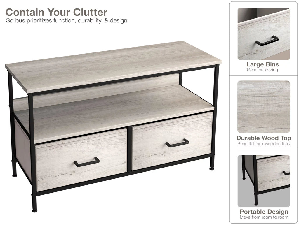 Rustic Beige TV Stand Dresser with 2 Drawers H20053