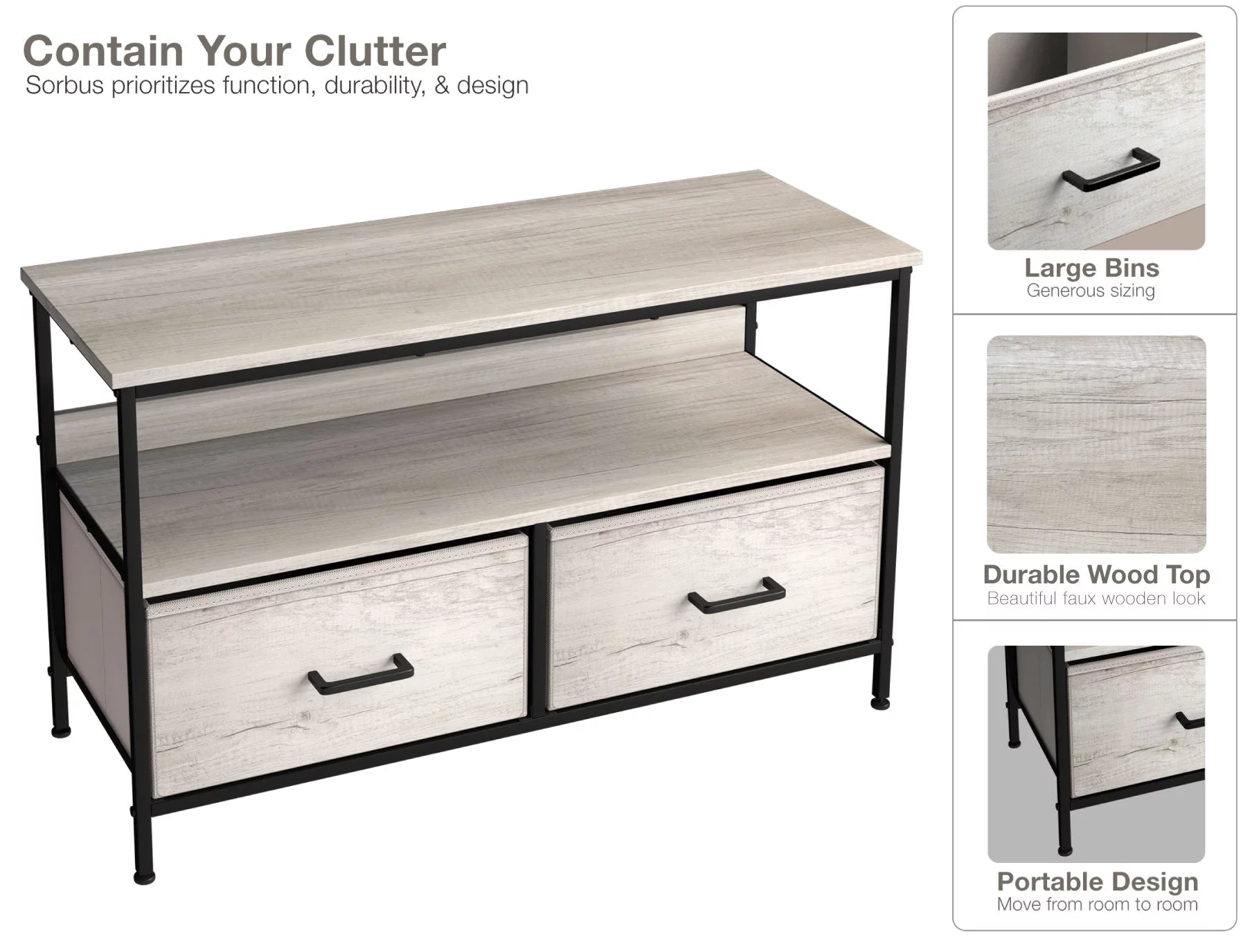 Rustic Beige TV Stand Dresser with 2 Drawers H20053