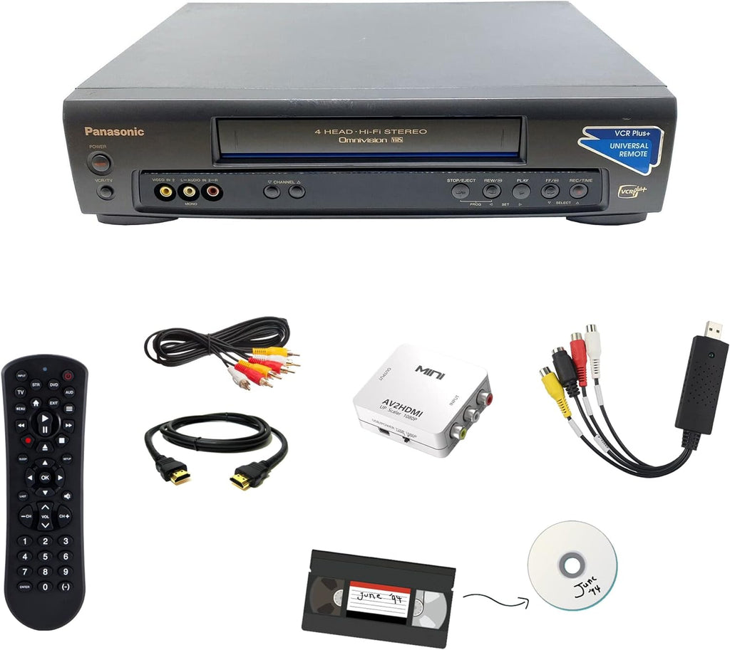 VCR VHS Transfer Bundle with Remote, USB Adapter, HDMI Converter O892202