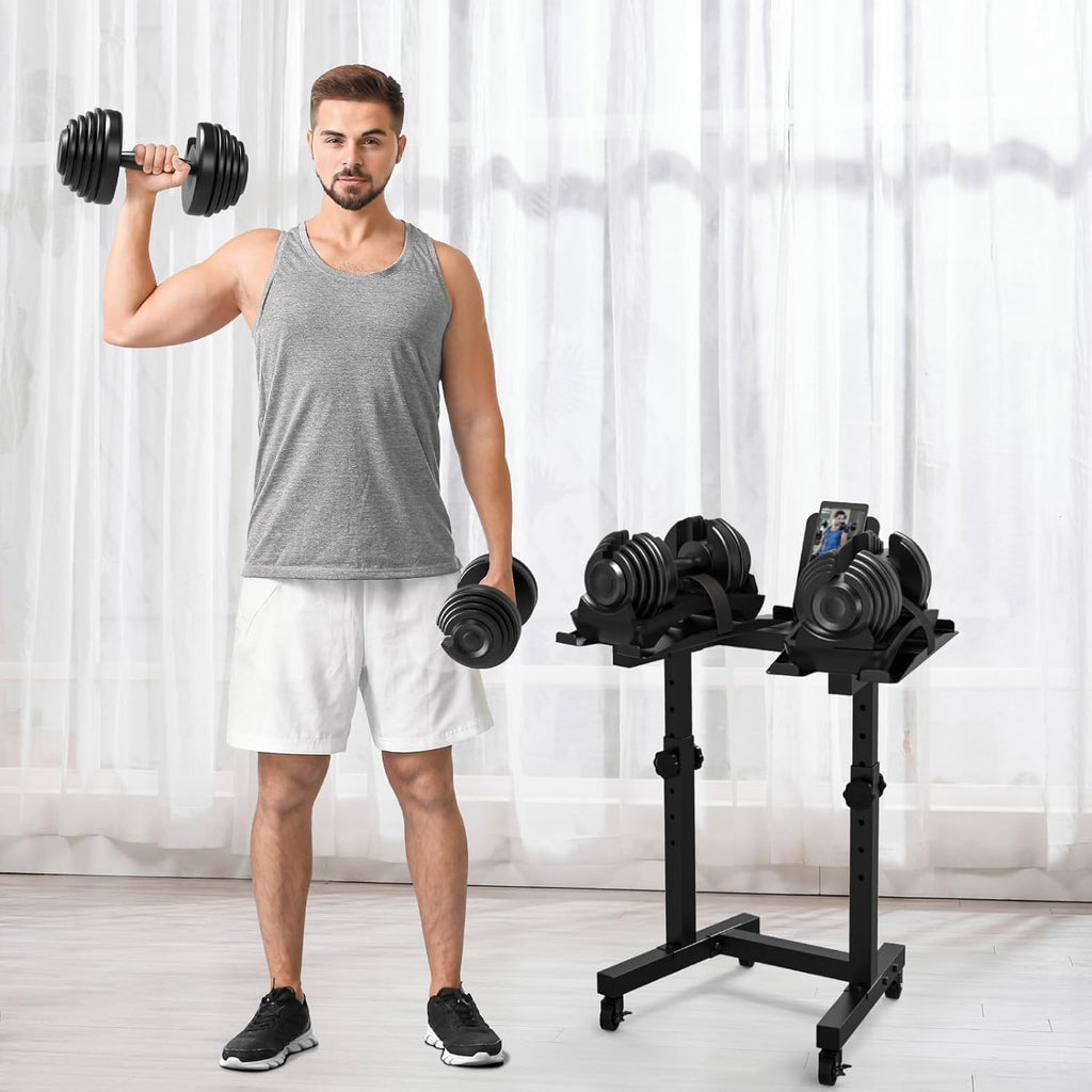 Adjustable Dumbbell Stand with 4 Level Height Adjustment and Wheels F921719