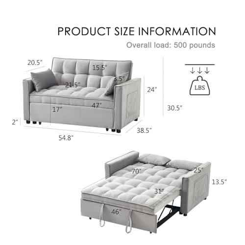 Beige Velvet Convertible Sleeper Sofa Bed J781430
