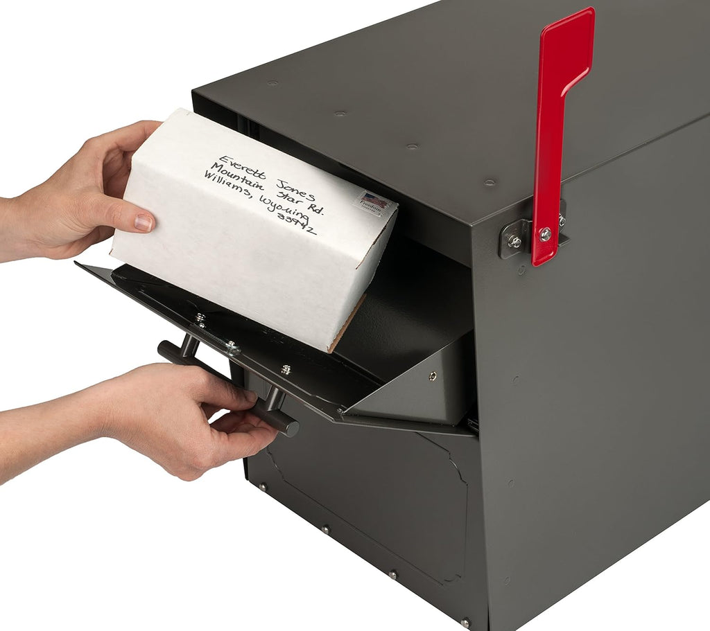 Graphite Bronze Stainless Steel Locking Post Mount Parcel Mailbox L291