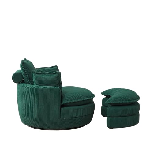 Oversized Corduroy Accent Barrel Chair with Storage Ottoman R758