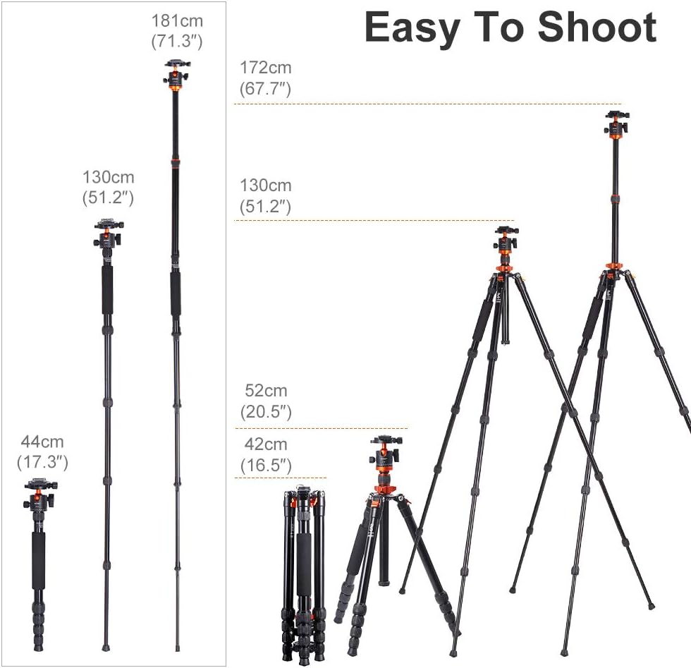 67 inch Compact Travel Tripod with Monopod U551
