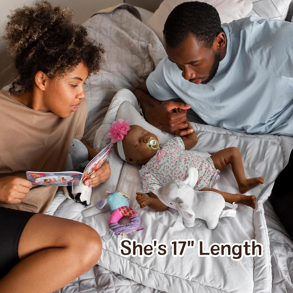 17-Inch Black Reborn Baby Dolls with Feeding Kit D168