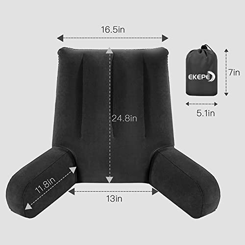 Grey Inflatable Reading Backrest Pillow with Arm Support Q158863