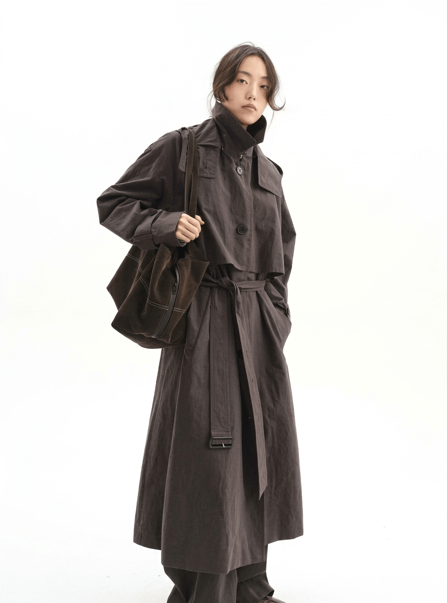 Women’s Mid-Length All-Cotton Trench Coat – Casual Loose Spring 2026 Lightweight Jacket | Breathable Cotton Outerwear