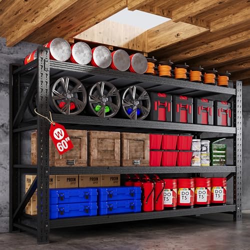 Black 4 Tier Steel Garage Shelving Unit C58456