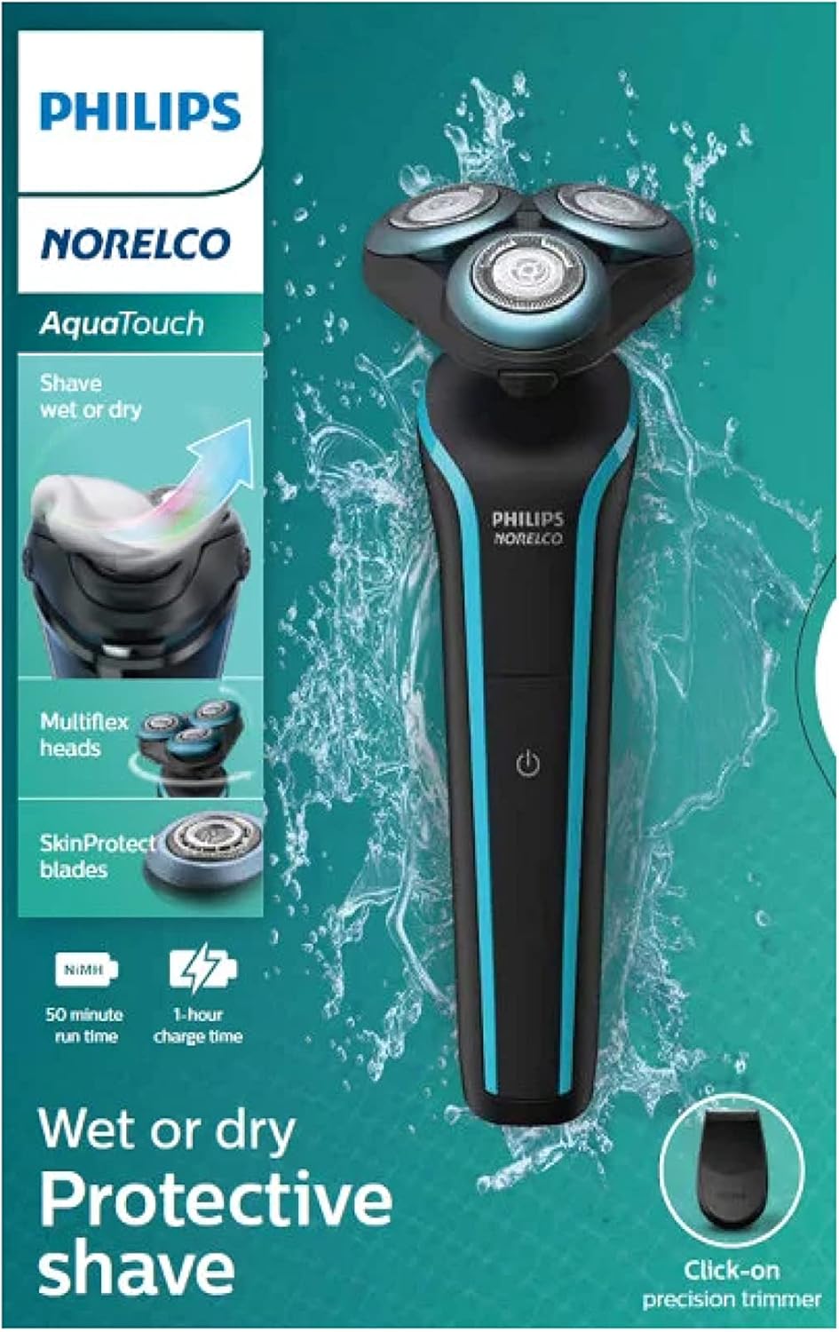 Rechargeable Wet & Dry Shaver with Click-On Precision Trimmer F1101