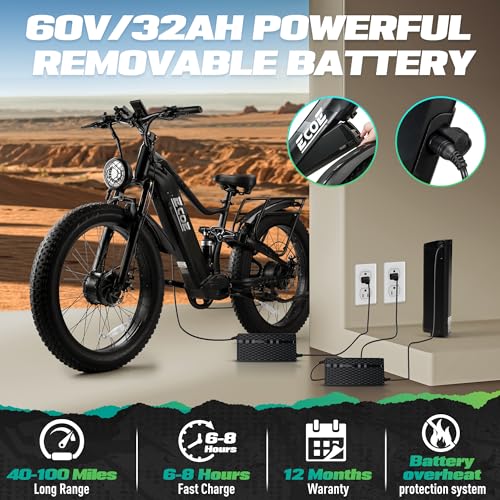 5000W Dual Motor Electric Bike 60V 32AH Battery 26x4 Fat Tire Full Suspension 7-Speed Gear Electric Bicycle A244799