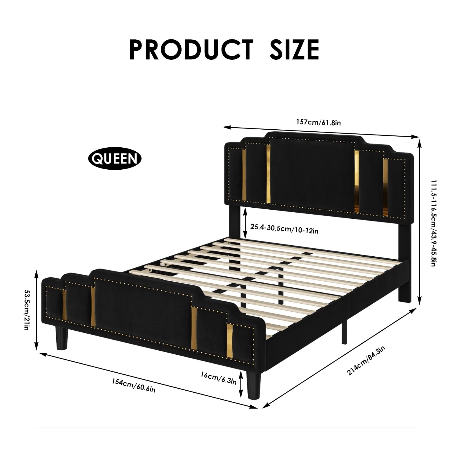 Black Velvet Queen Bed Frame with Adjustable Headboard F232
