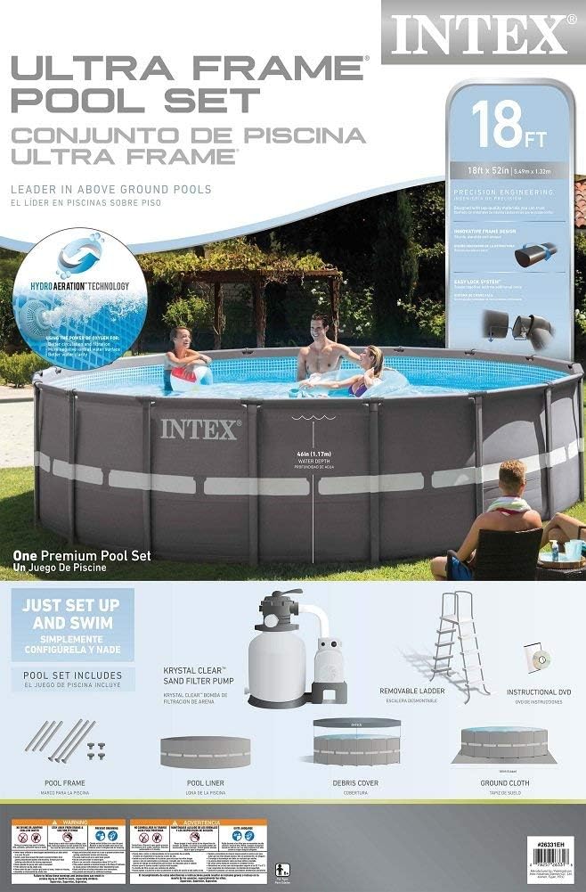 18ft x 52in Ultra Frame Pool Set with Sand Filter Pump, Ladder, Ground Cloth & Pool Cover Q4929