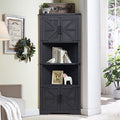 Black Tall Corner Storage Cabinet with Barn Door Design & Adjustable Shelves E73946