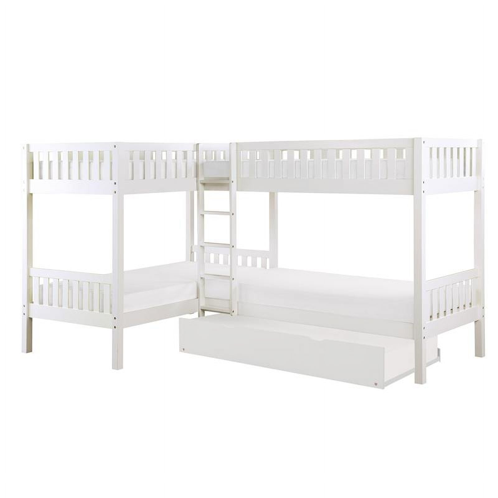 White Wood Corner Bunk Bed with Twin Trundle B68831