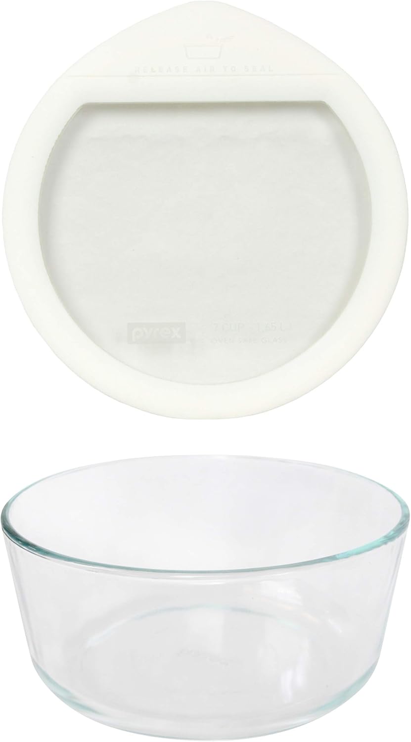 7-Cup Clear Glass Storage Bowl with White Silicone Lid A19522