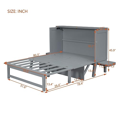 Full Size Solid Wood Murphy Bed with Cabinet and Drawers G13267