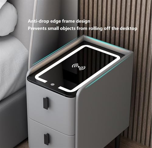 White Narrow Side Table with 2 Drawers and LED Light H77792