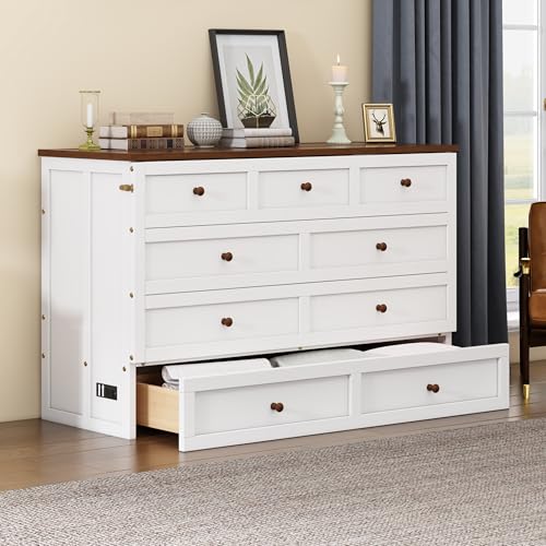 White Walnut Queen Solid Wood Murphy Bed Chest G648