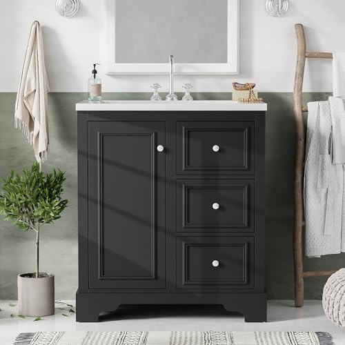 Green Solid Wood Bathroom Vanity with Sink and 3 Drawers S383380