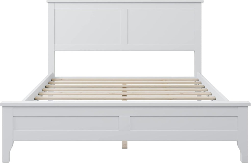 White Full Size Wooden Platform Bed with Headboard W835789