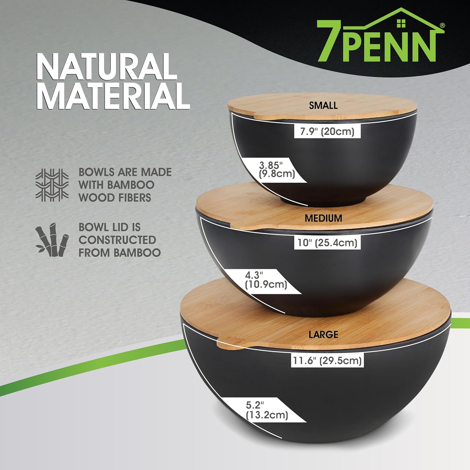 3 Piece Bamboo Fiber Nesting Mixing Bowl Set with Lids M3013