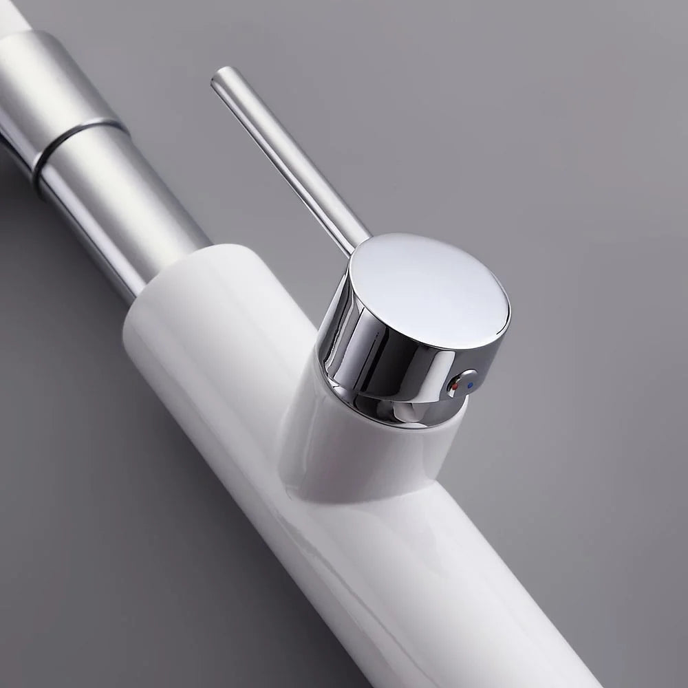 White & Chrome Single Handle Solid Brass Kitchen Faucet K876245