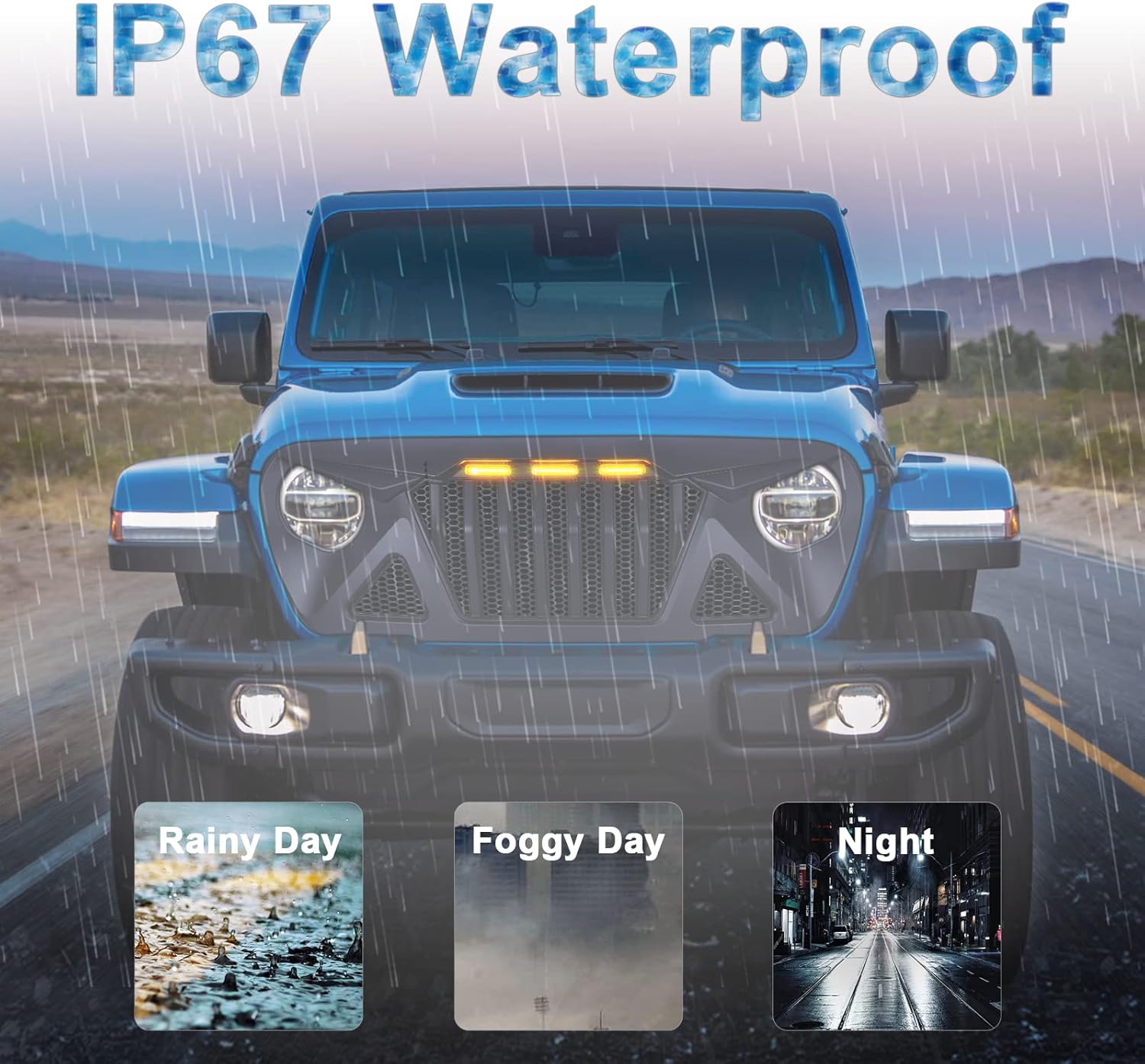 Front Grille with Amber LED Lights for Jeep Wrangler JL JLU Gladiator JT U1135