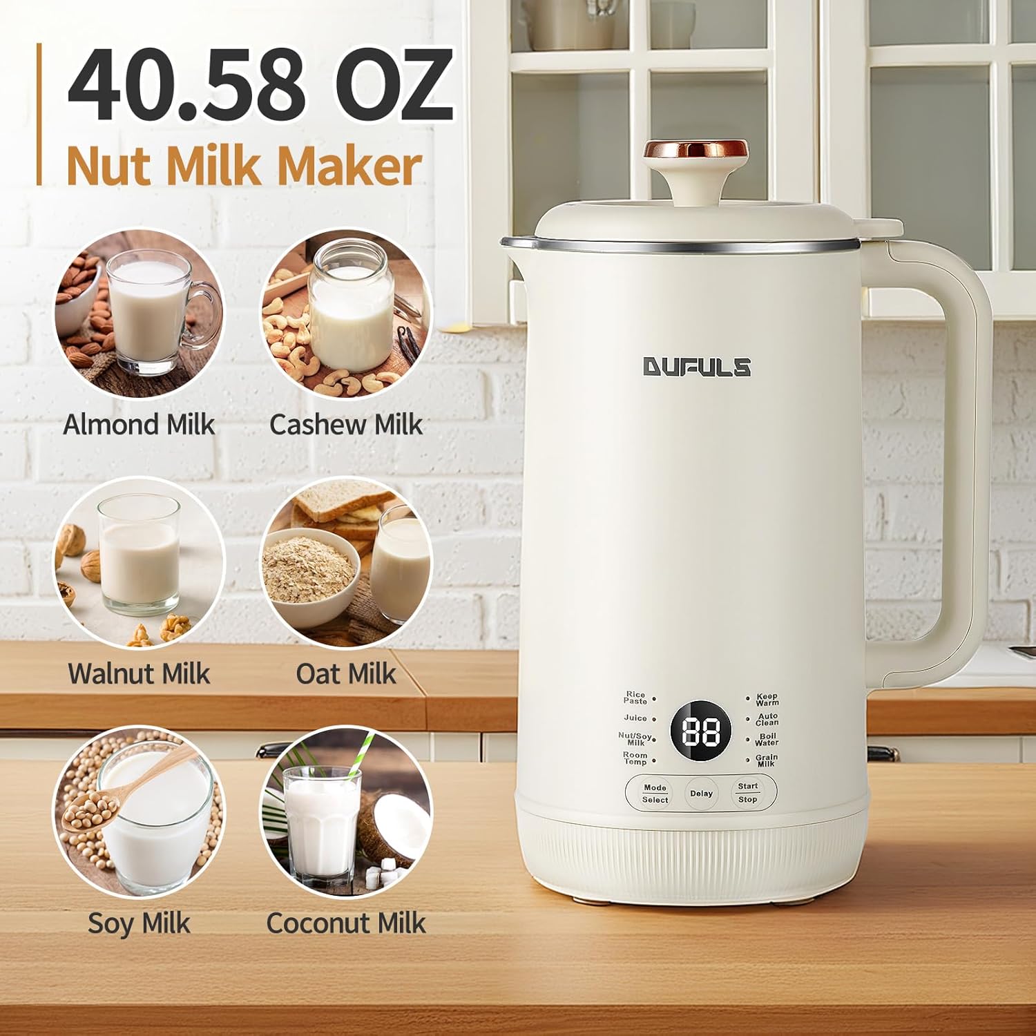 8 in 1 Nut Milk Maker, 40.58oz Soy Milk Maker with 10 Blades M21216