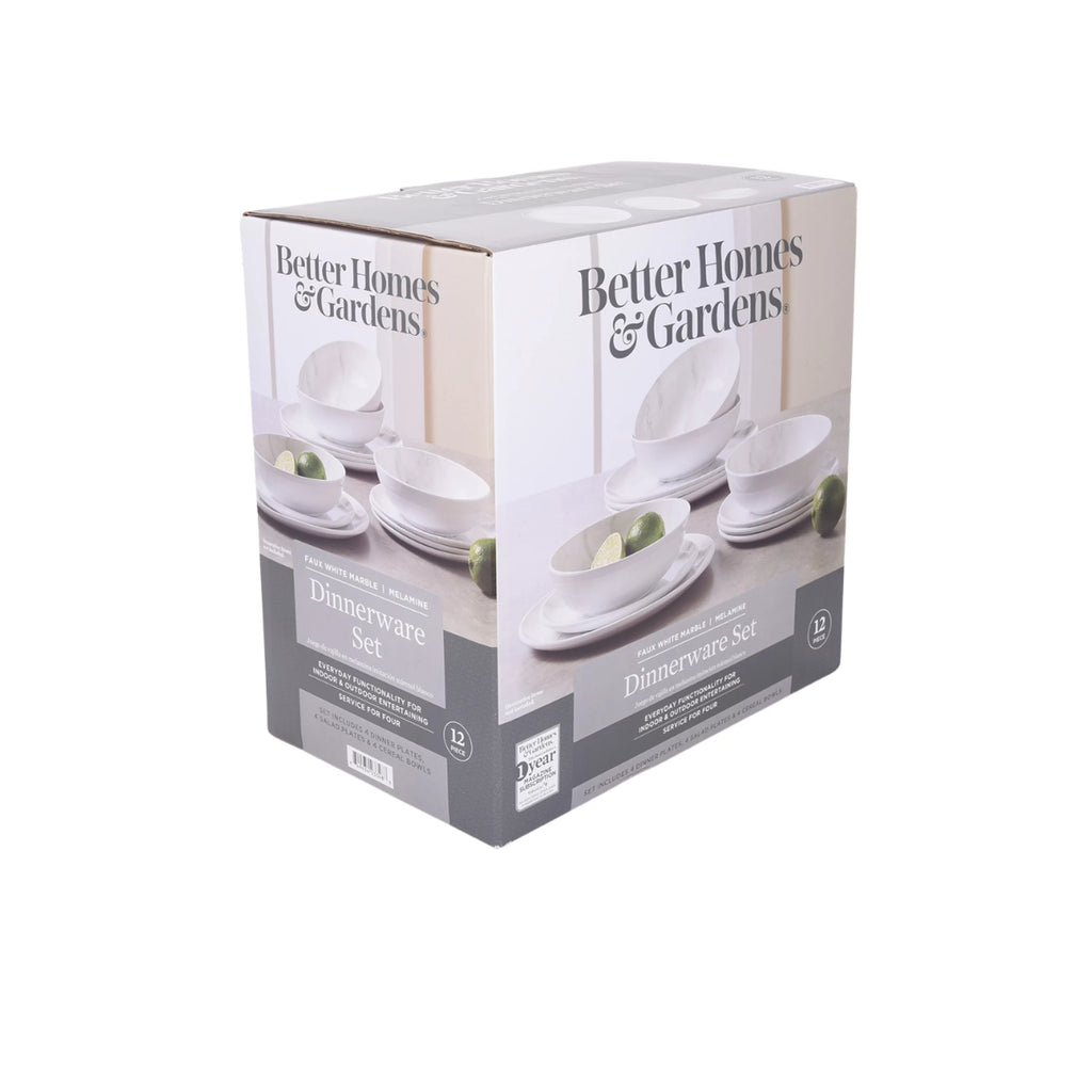 12-Piece Melamine Grey and White Marble Dinnerware Set P807
