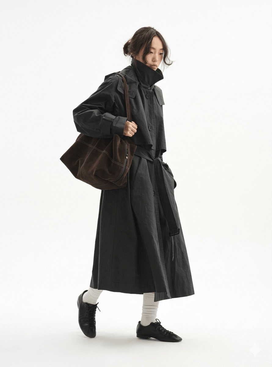 Women’s Mid-Length All-Cotton Trench Coat – Casual Loose Spring 2026 Lightweight Jacket | Breathable Cotton Outerwear