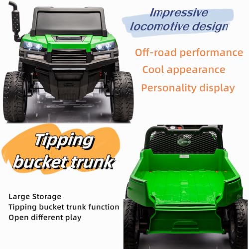 Green 2 Seater 4WD Ride On Car with EVA Tires, Remote Control, Dump Bed C73727