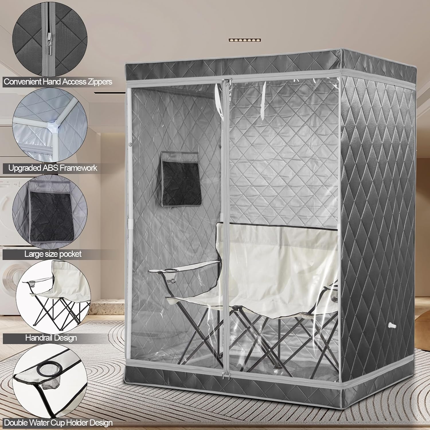 Full Size 2 Person Portable Steam Sauna Tent (Grey) N1789