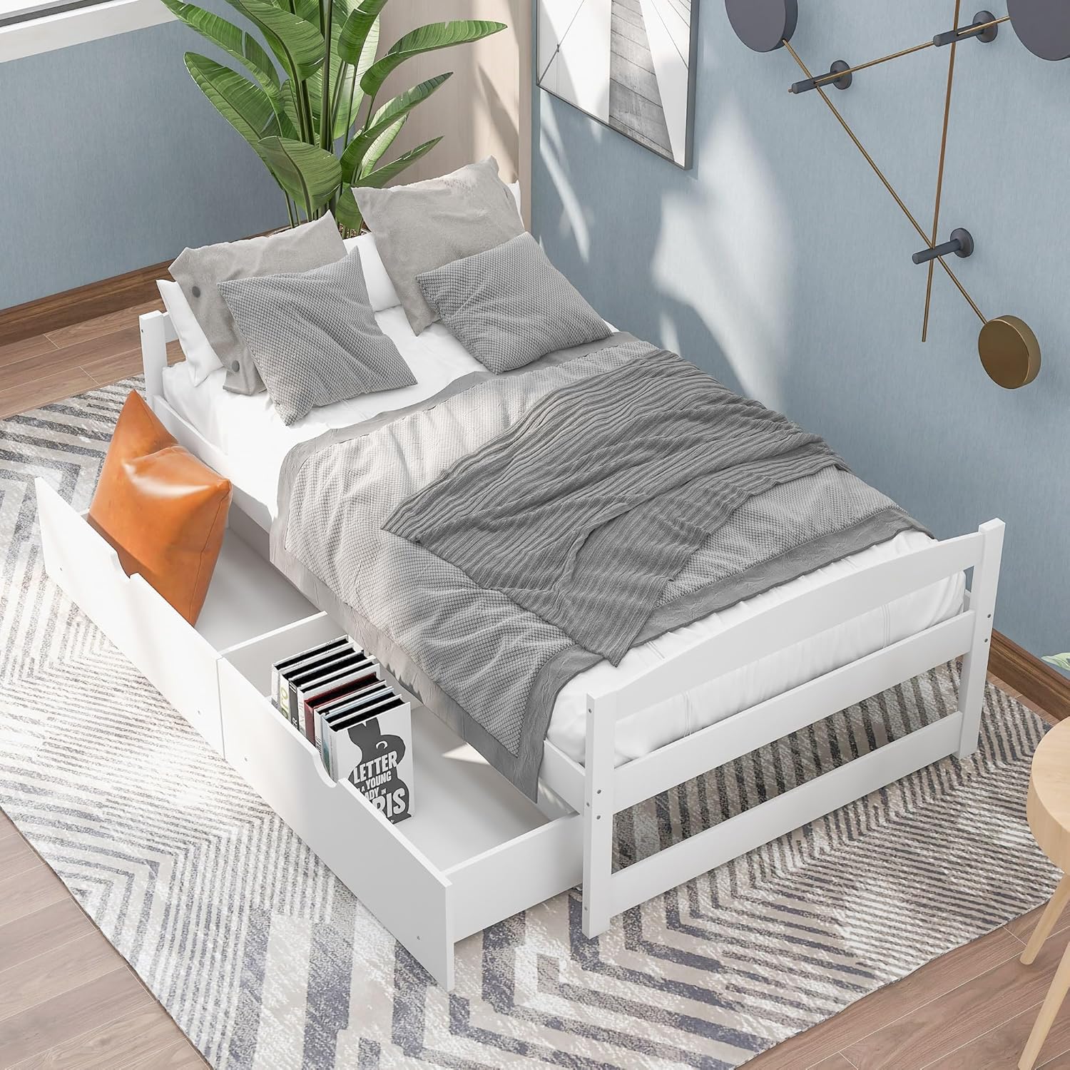 White Twin Size Wood Daybed with 2 Drawers N372