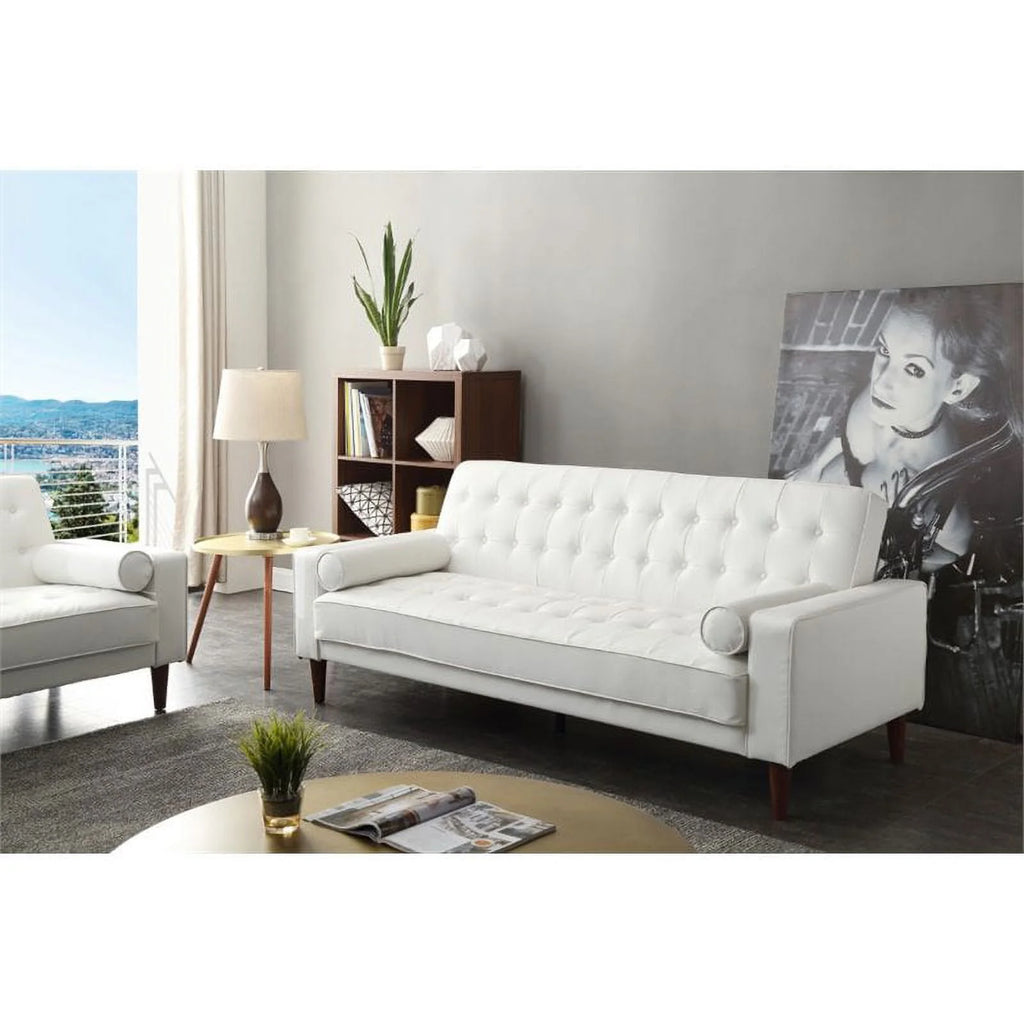 White Faux Leather Sleeper Sofa J686240