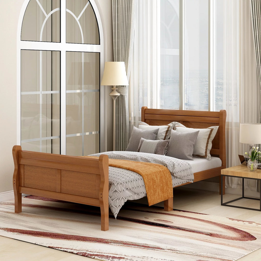 Twin Wood Platform Bed Frame with Headboard and Footboard Q6362