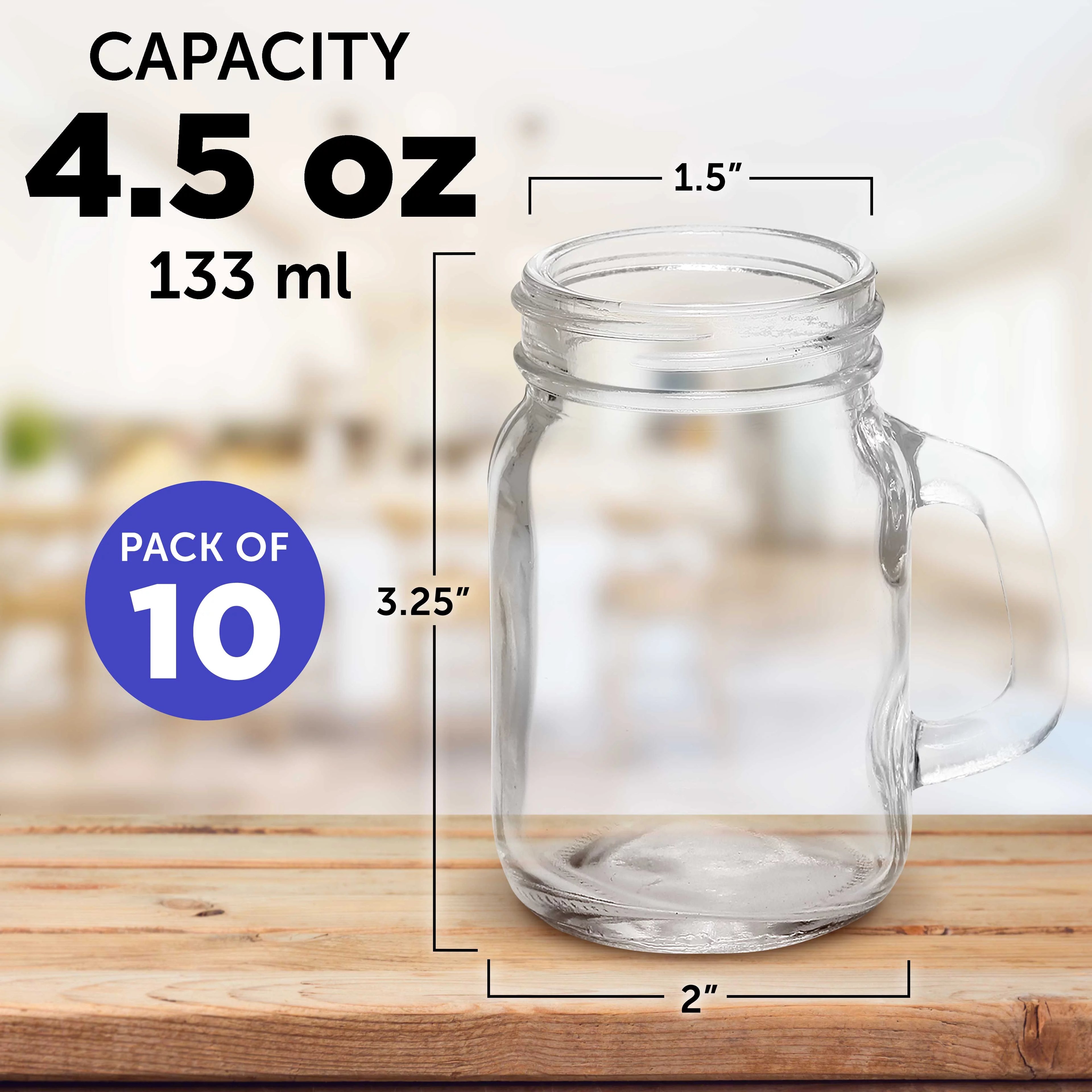 Clear Glass Mason Jar with Handle Set of 10, 4.5 oz P4260