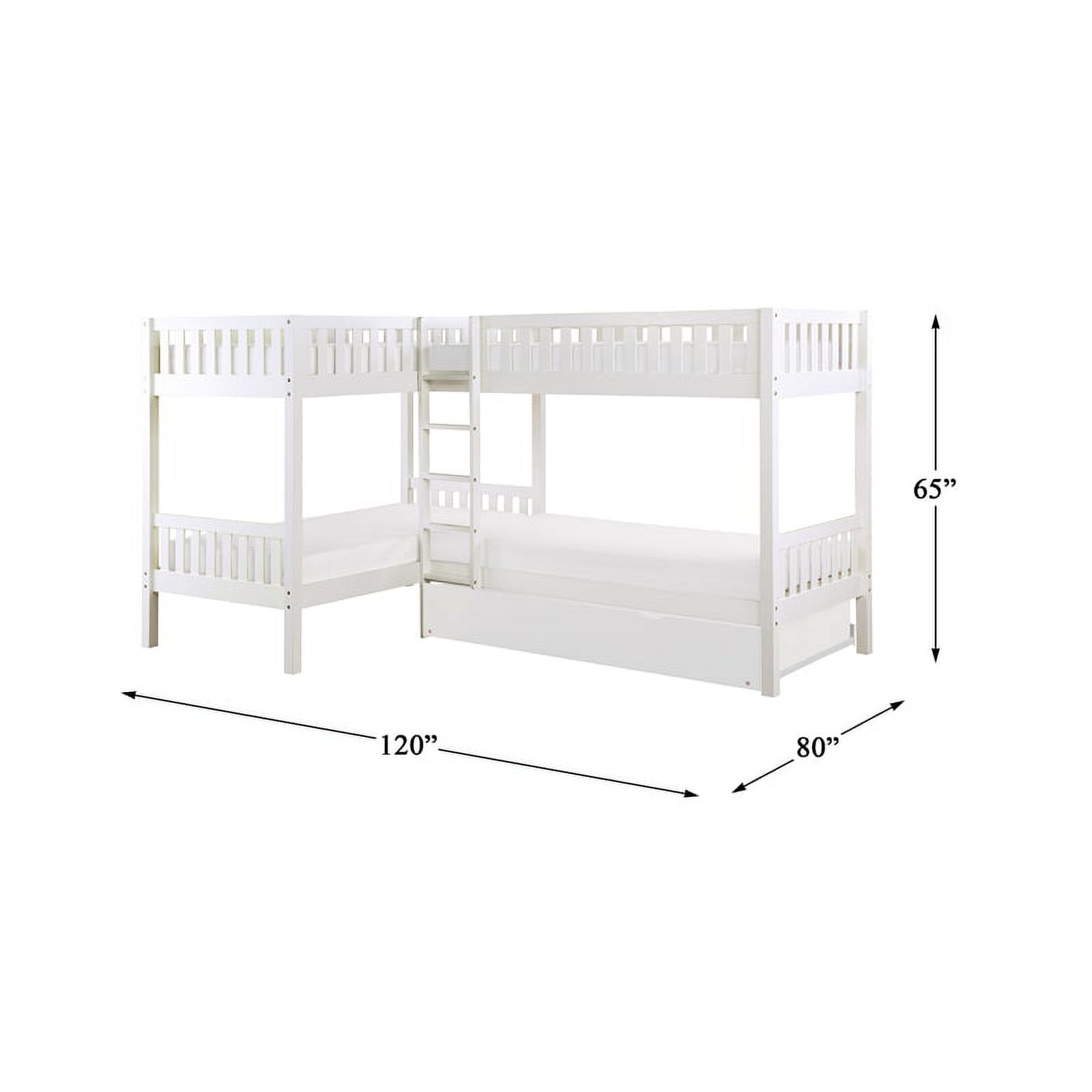 White Wood Corner Bunk Bed with Twin Trundle B68831