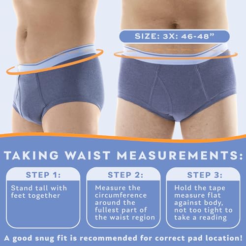 Reusable Washable Men's Incontinence Briefs (Pack of 6) (Gray) (L) (Waist 38-40) N5518