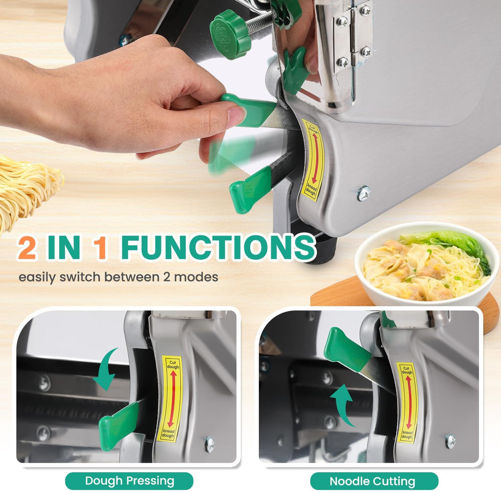 Commercial Electric Pasta Maker 2-in-1 Automatic Noodle Machine Thickness Adjustable 2mm 6mm Noodle Heavy Duty Dough Roller Pressing Machine 750W K5769
