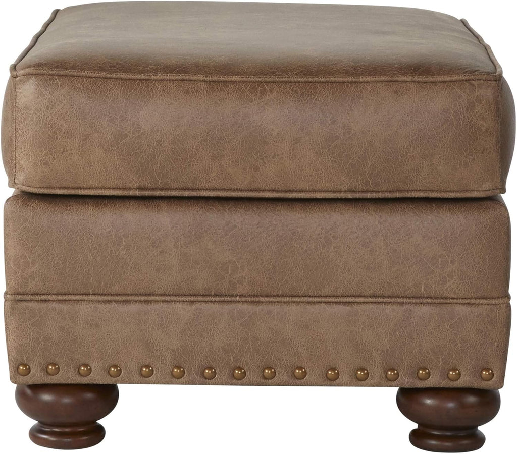 Faux Leather Ottoman with Antique Bronze Nailheads in Jetson Ginger T83470