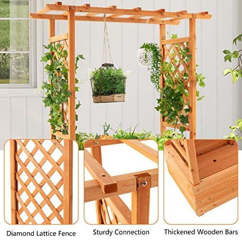 Raised Garden Bed with Arch Trellis Wood Planter Box O8000
