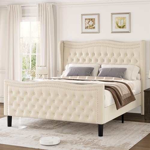 Black Velvet Queen Bed Frame with Headboard K555